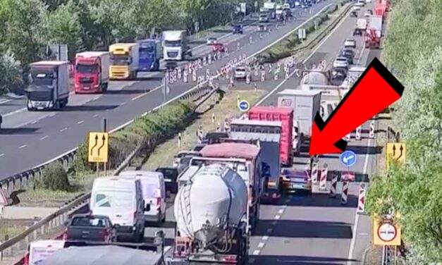 Bevasalta a kamion a pofátlan autóst az M7-esen: Centiken múlt a tömegszerencsétlenség a terelésnél – VIDEÓ